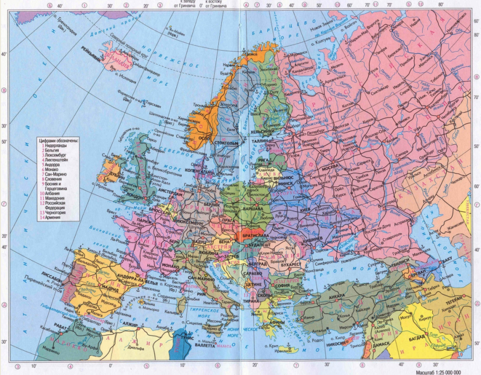 Карта Европы с дорогами